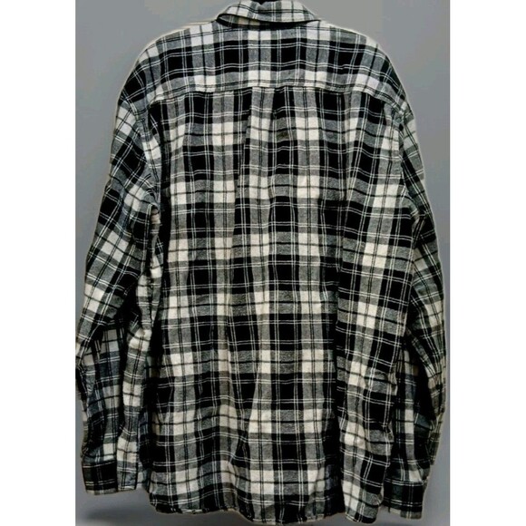 LL Bean Black White Plaid Flannel Shirt XXL Cotton Button Up Grunge Pocket EUC - Picture 5 of 7